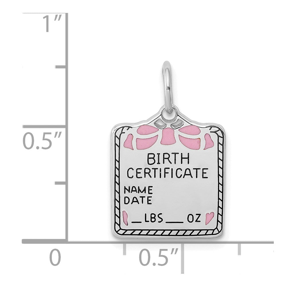 Sterlingsilber Rhodiniert Rosa Birth Certificate Poliert Charm
