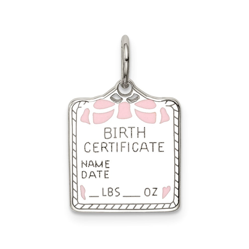 Sterlingsilber Rhodiniert Rosa Birth Certificate Poliert Charm