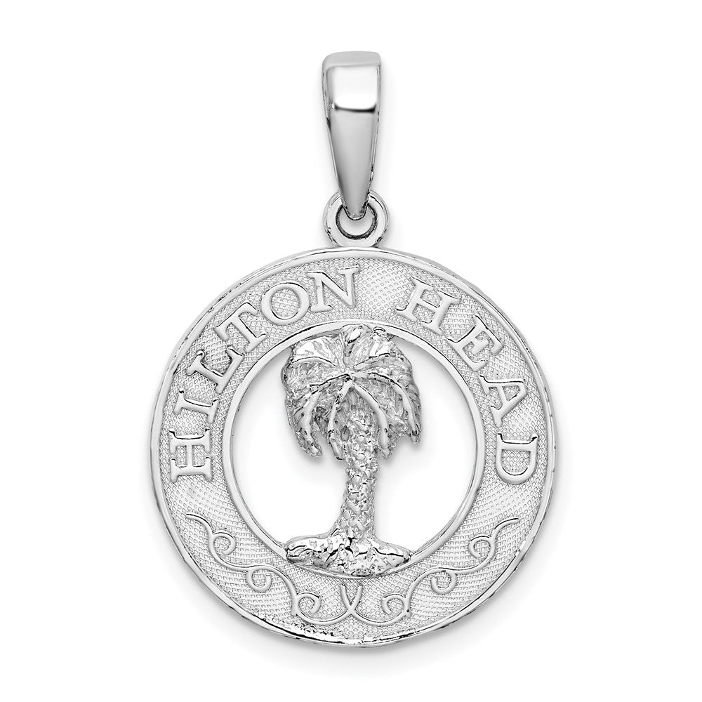 Sterlingsilber De-ani Rhodiniert Hilton Kopf mit Palme Baum Rund Anhänger