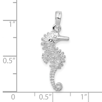 Sterlingsilber De-ani Rhodiniert Poliert und Strukturiert 3d Seepferdchen Anhänger