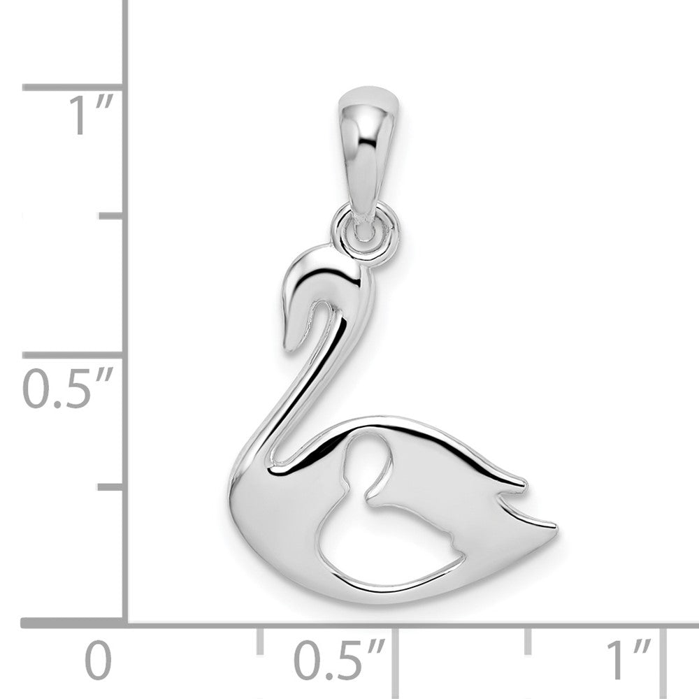 Sterlingsilber De-ani Rhodiniert Poliert Swan mit Ausgeschnitten Baby Anhänger