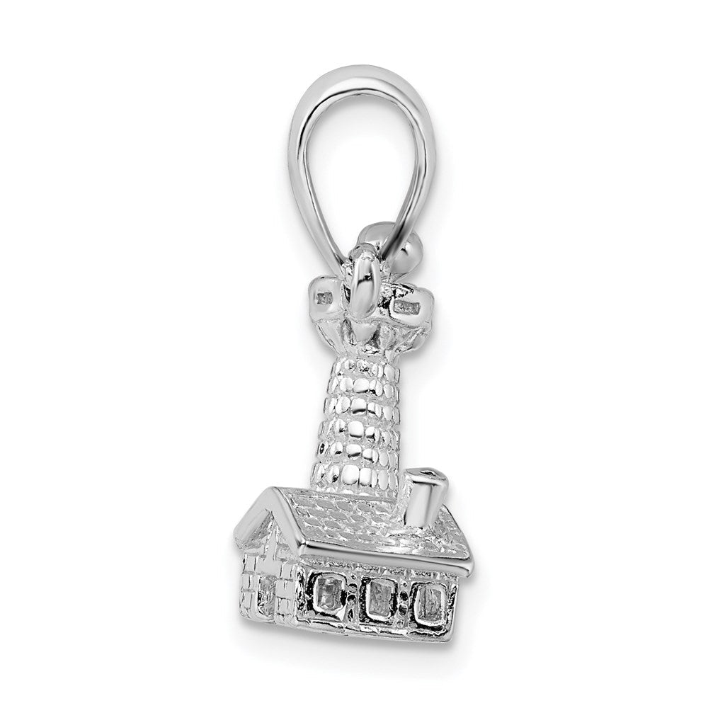 Sterlingsilber De-ani Rhodiniert Poliert und Strukturiert 3d Leuchtturm Anhänger