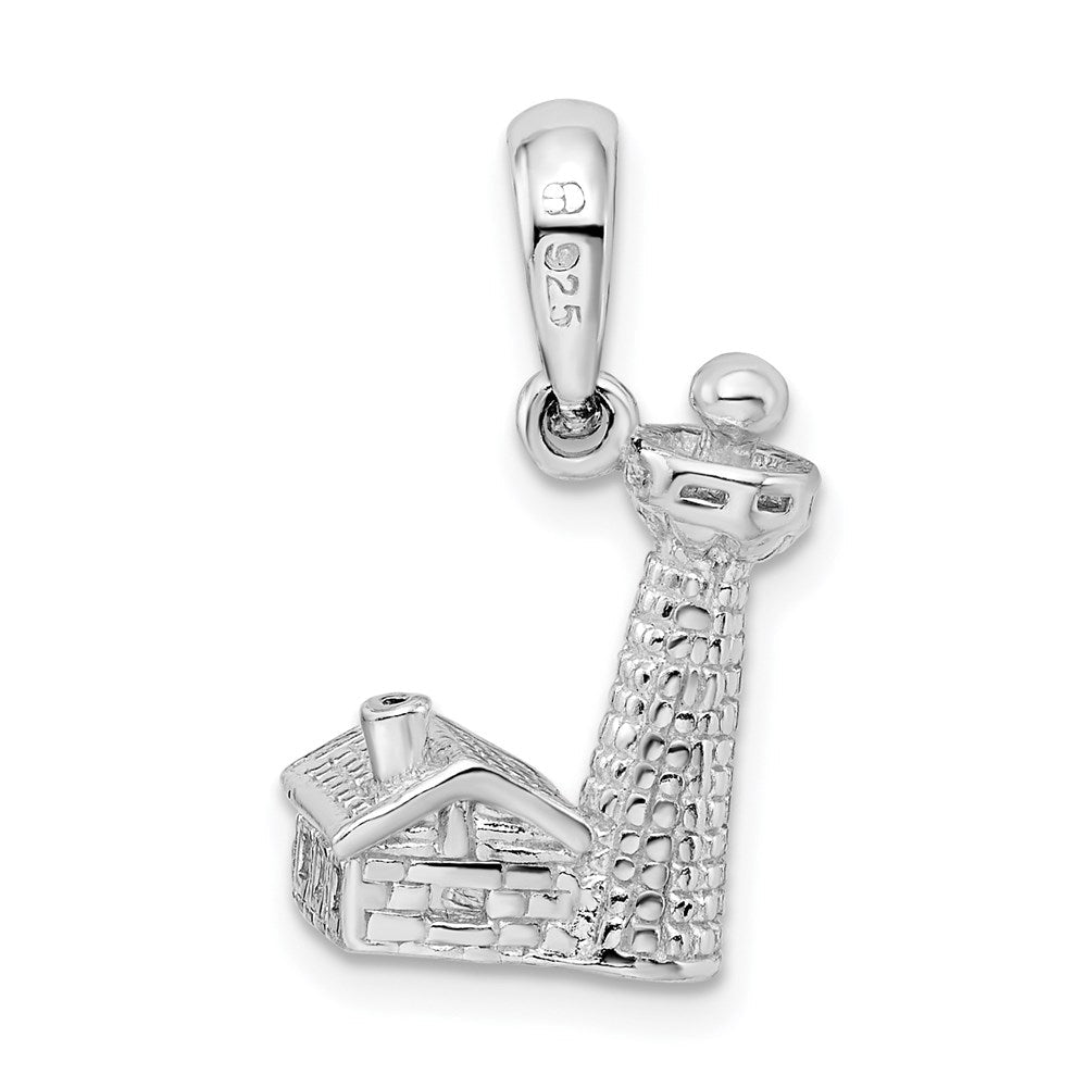 Sterlingsilber De-ani Rhodiniert Poliert und Strukturiert 3d Leuchtturm Anhänger