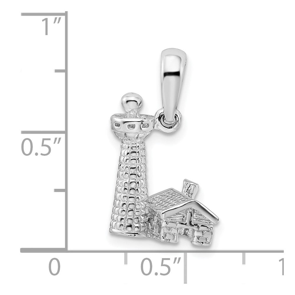 Sterlingsilber De-ani Rhodiniert Poliert und Strukturiert 3d Leuchtturm Anhänger