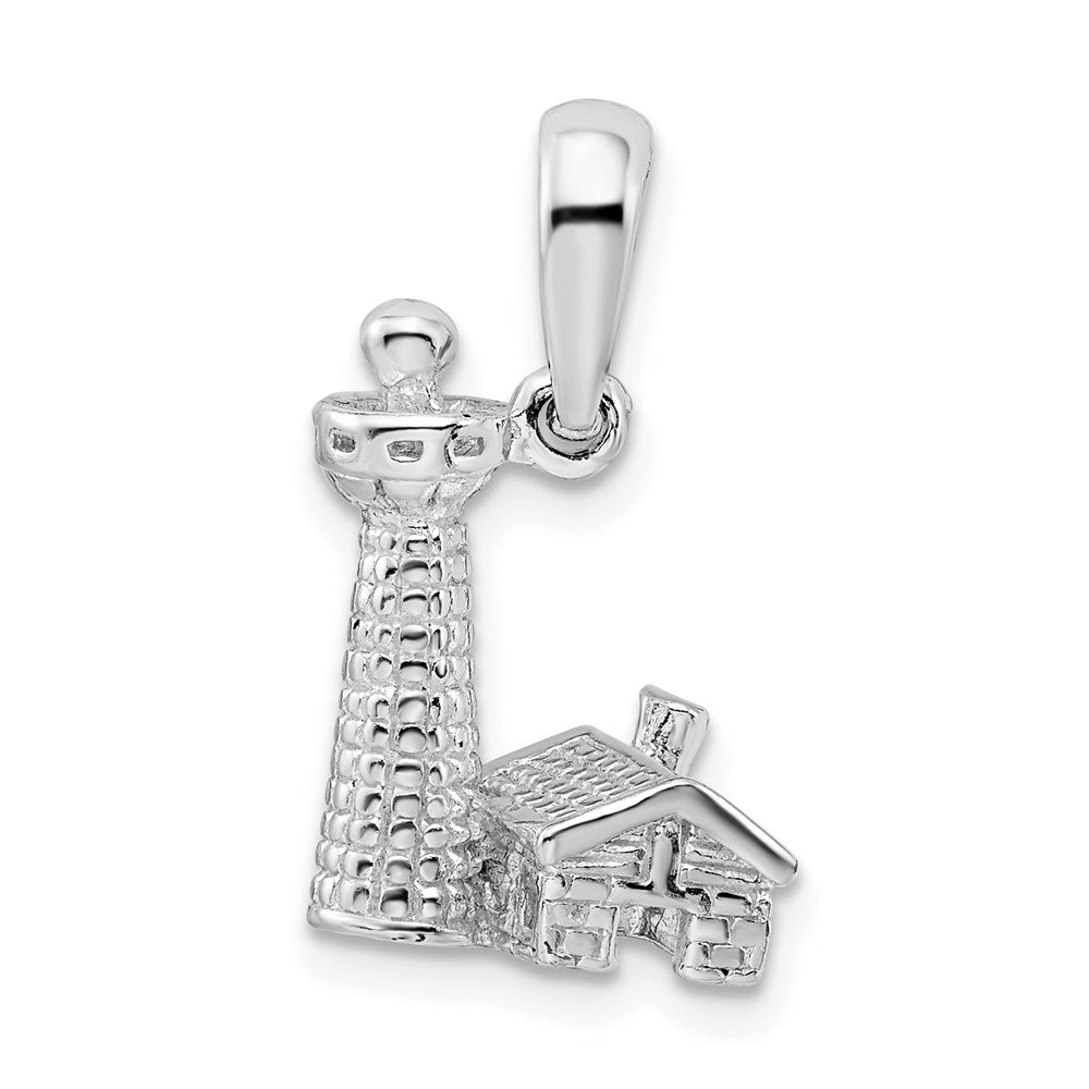 Sterlingsilber De-ani Rhodiniert Poliert und Strukturiert 3d Leuchtturm Anhänger