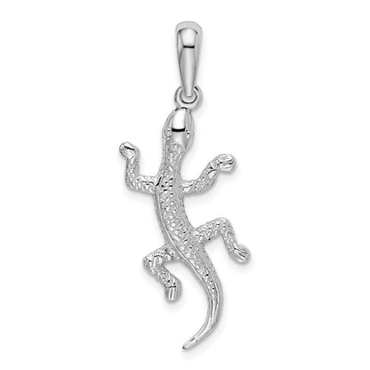 Sterlingsilber De-ani Rhodiniert Poliert und Strukturiert Gecko Anhänger