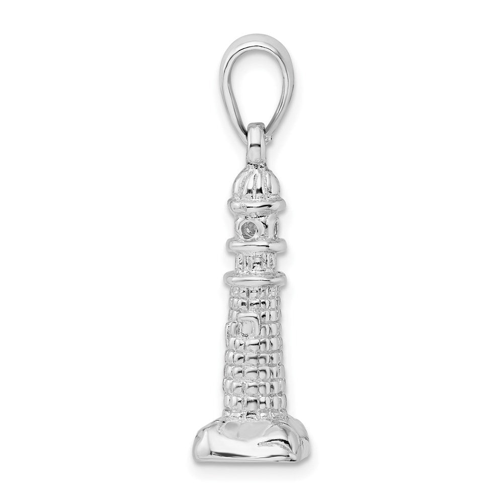 Sterlingsilber De-ani Rhodiniert Poliert und Strukturiert 3d Leuchtturm Anhänger