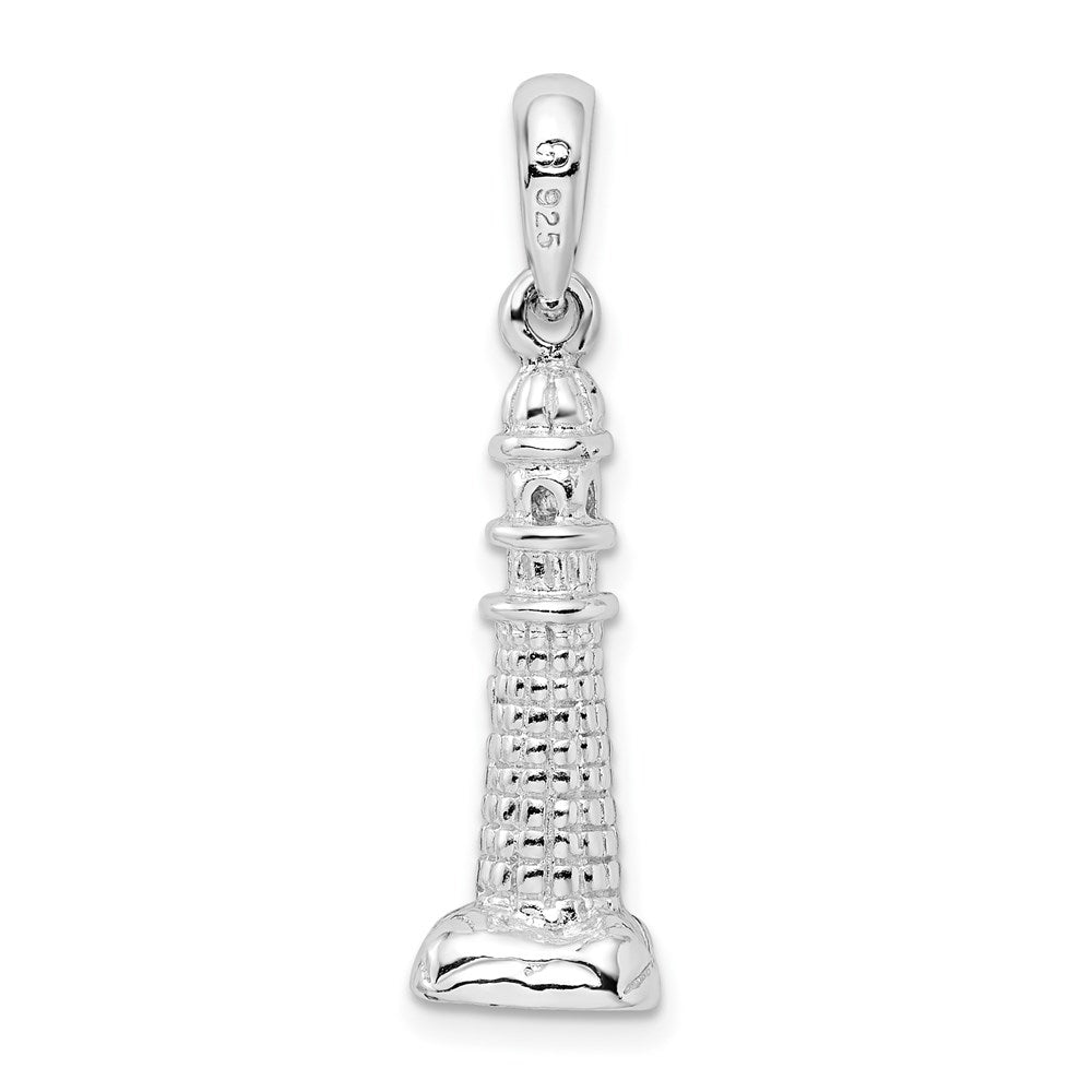 Sterlingsilber De-ani Rhodiniert Poliert und Strukturiert 3d Leuchtturm Anhänger