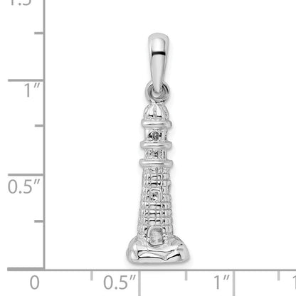 Sterlingsilber De-ani Rhodiniert Poliert und Strukturiert 3d Leuchtturm Anhänger