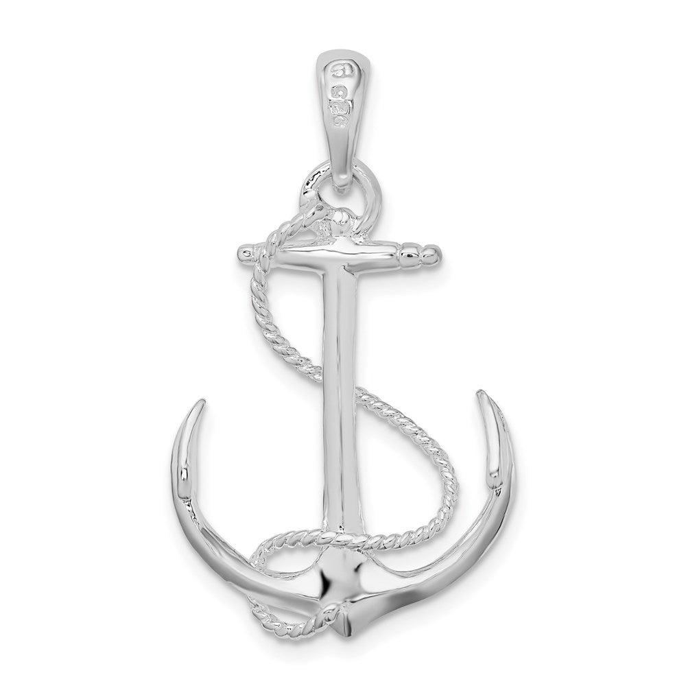 Sterlingsilber De-ani Rhodiniert Poliert 3d Anker mit Kordel Anhänger