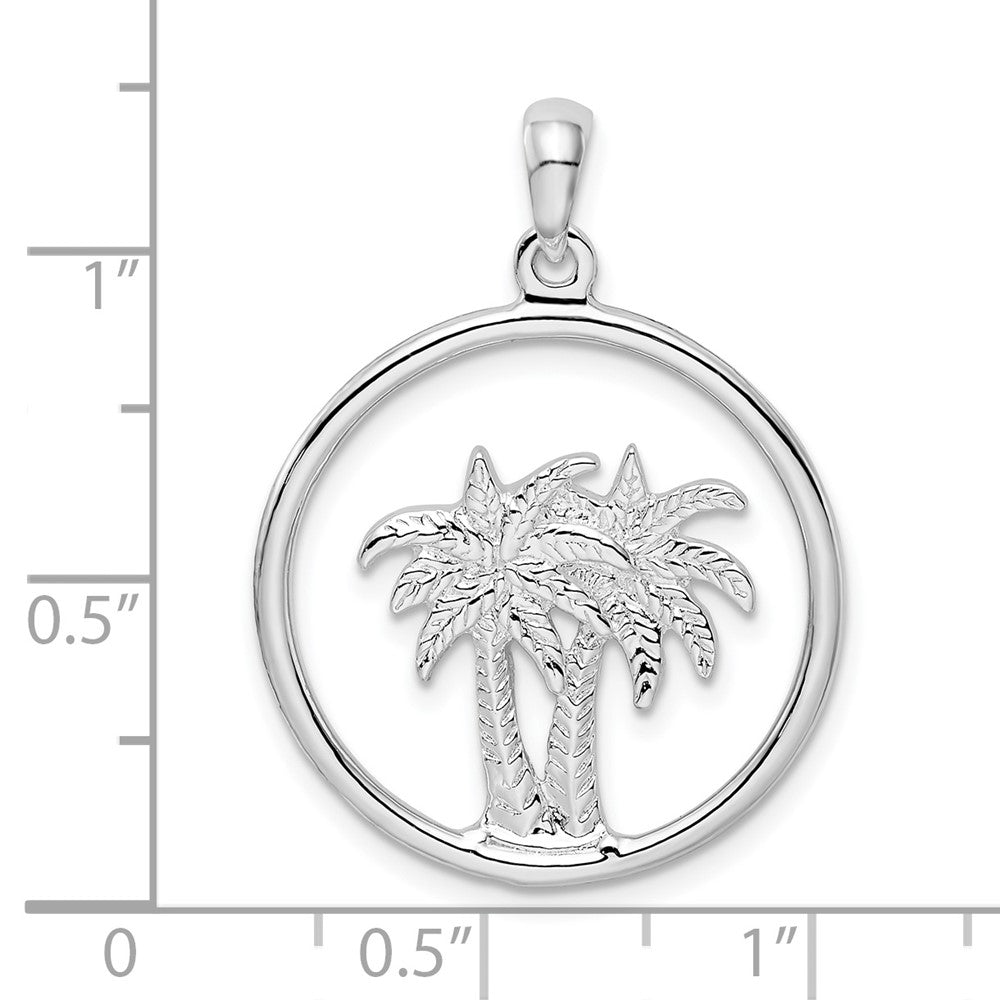Sterlingsilber De-ani Rhodiniert Poliert Doppelt Palme Baum Kreis Anhänger