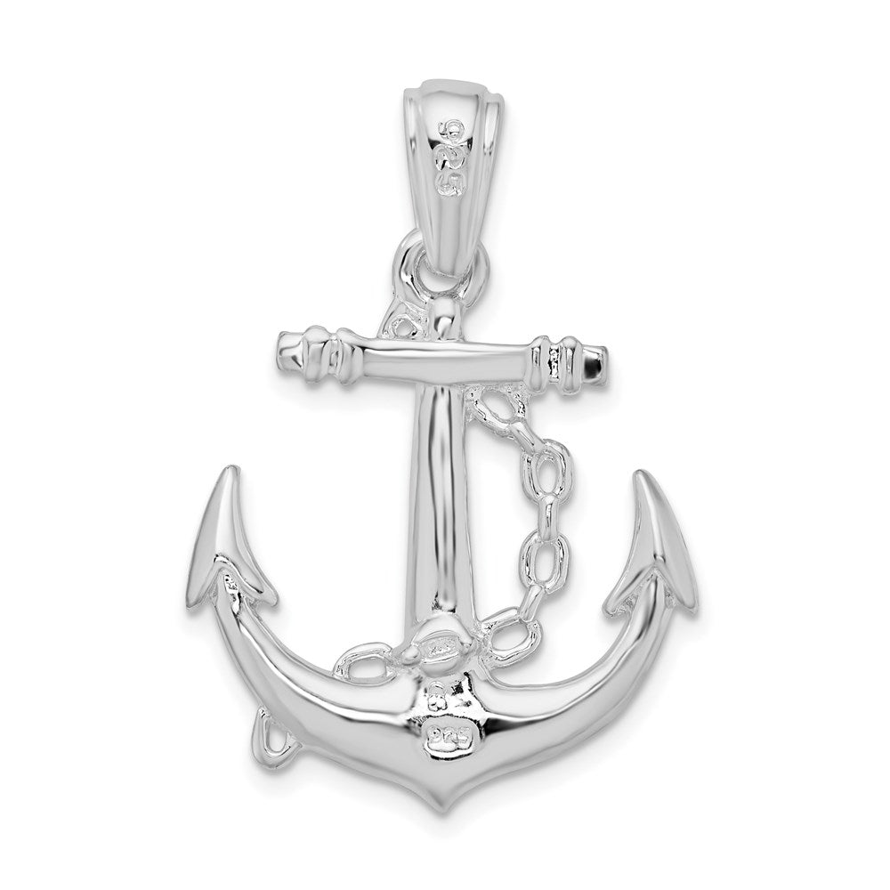 Sterlingsilber De-ani Rhodiniert Poliert 3d Anker mit Kette Anhänger