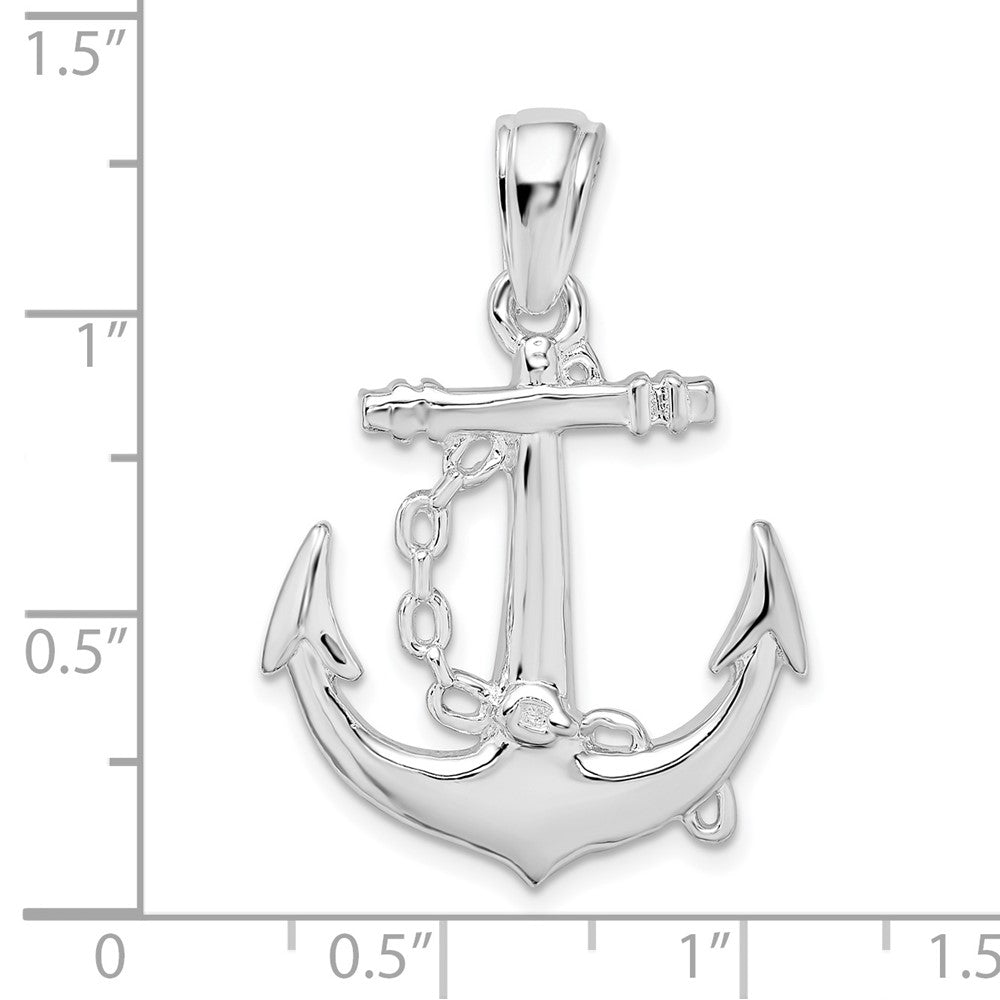 Sterlingsilber De-ani Rhodiniert Poliert 3d Anker mit Kette Anhänger