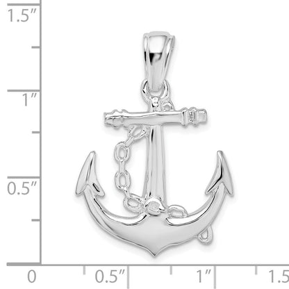 Sterlingsilber De-ani Rhodiniert Poliert 3d Anker mit Kette Anhänger