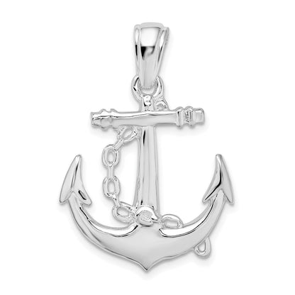 Sterlingsilber De-ani Rhodiniert Poliert 3d Anker mit Kette Anhänger