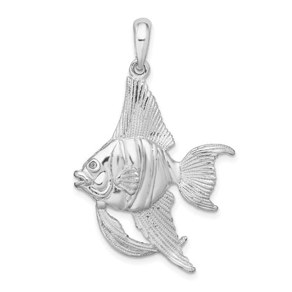 Sterlingsilber De-ani Rhodiniert Poliert und Strukturiert 3d Engel Fisch Anhänger