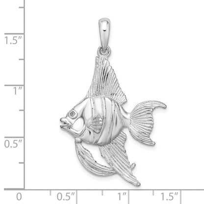 Sterlingsilber De-ani Rhodiniert Poliert und Strukturiert 3d Engel Fisch Anhänger