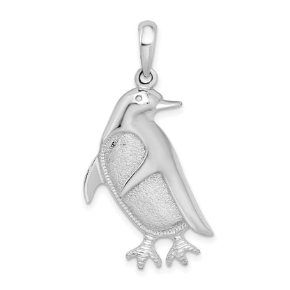 Sterlingsilber De-ani Rhodiniert Poliert und Strukturiert Pinguin Anhänger