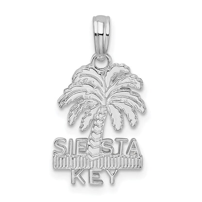 Sterlingsilber De-ani Rhodiniert Poliert und Strukturiert Siesta Key Palme Baum Anhänger