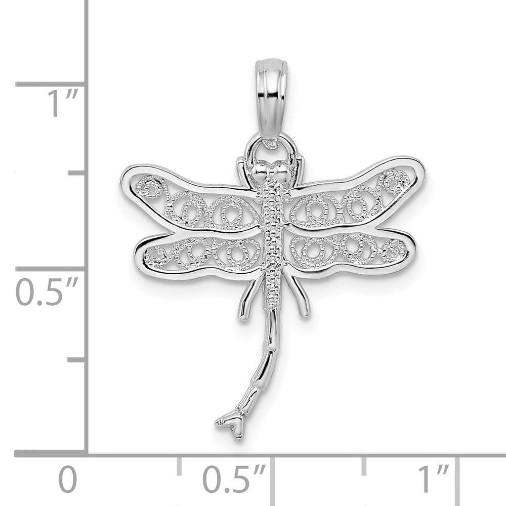 Sterlingsilber De-ani Rhodiniert Poliert Filigran Flügel Libelle Anhänger
