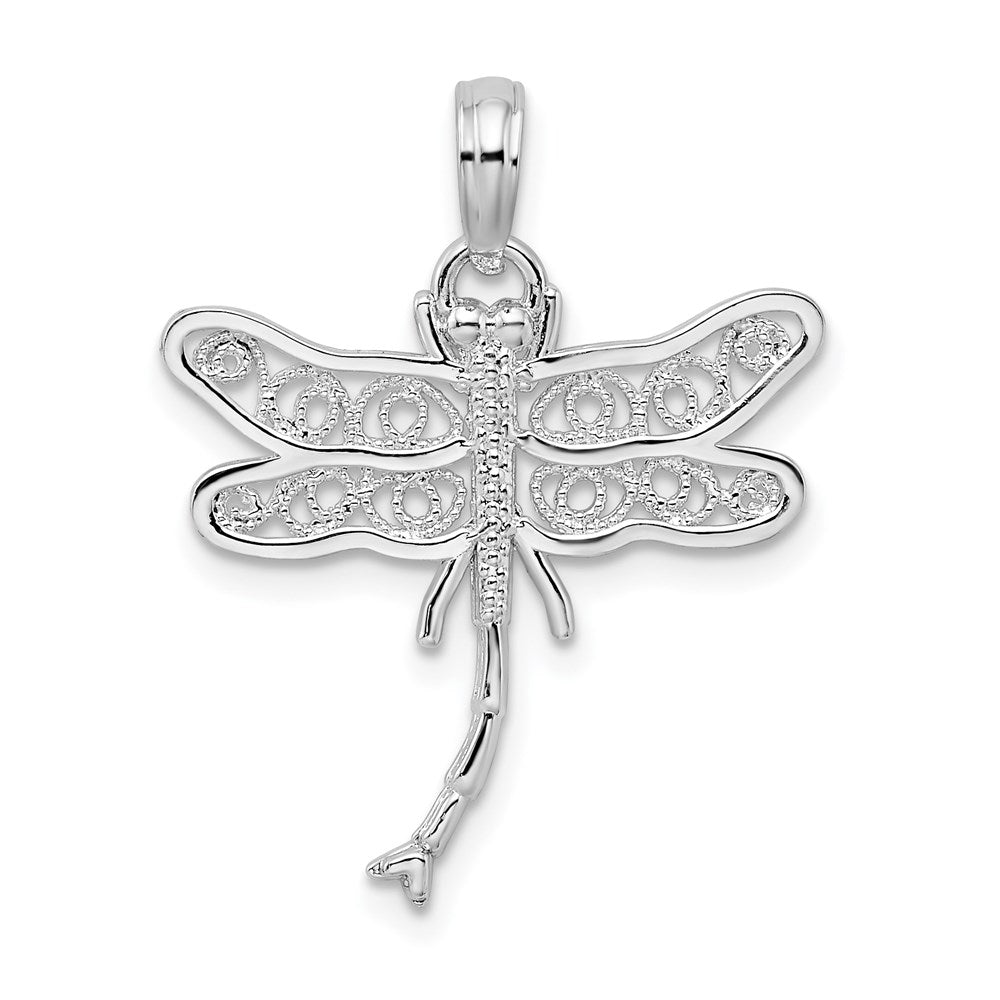 Sterlingsilber De-ani Rhodiniert Poliert Filigran Flügel Libelle Anhänger