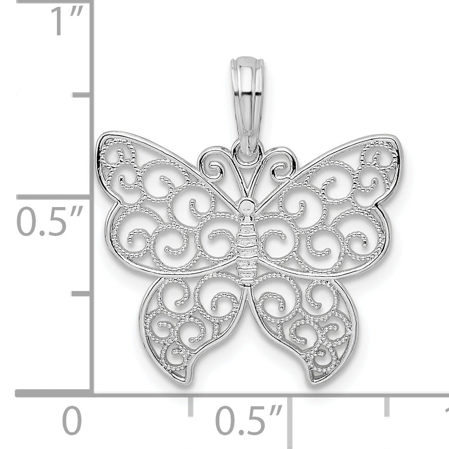 Sterlingsilber De-ani Rhodiniert Poliert Filigran Flügel Schmetterling Anhänger
