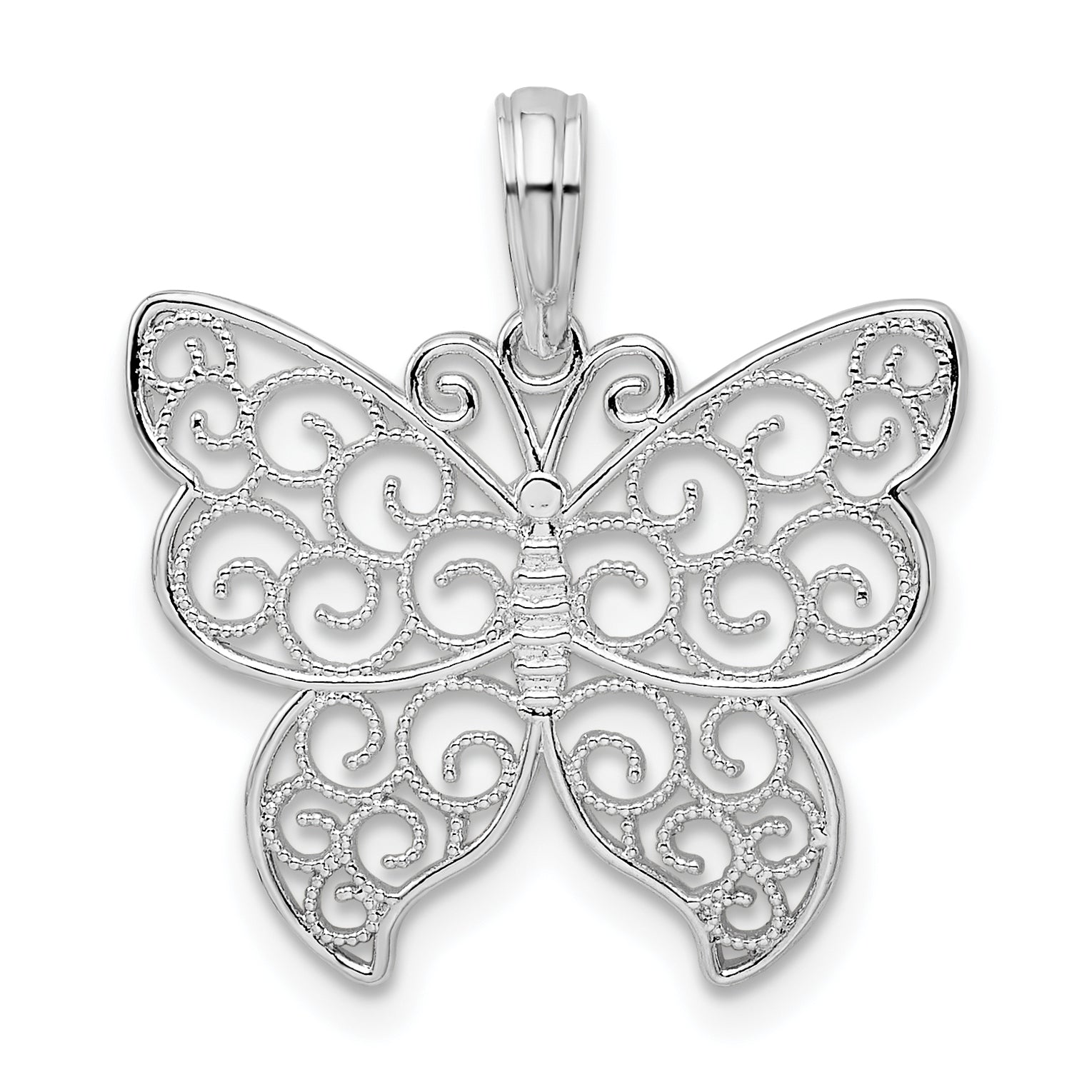 Sterlingsilber De-ani Rhodiniert Poliert Filigran Flügel Schmetterling Anhänger