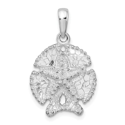 Sterlingsilber De-ani Rhodiniert Poliert und Strukturiert Sand Dollar Anhänger