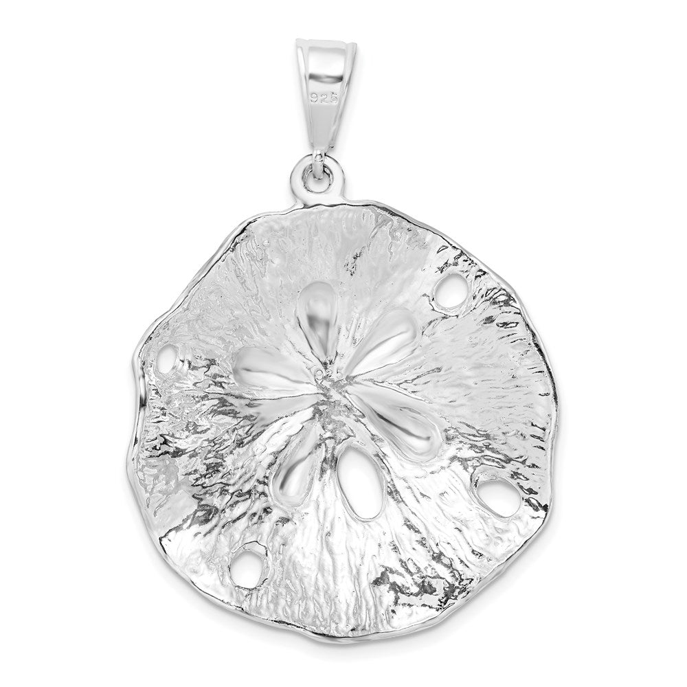 Sterlingsilber De-ani Rhodiniert Poliert und Strukturiert Abgeschrägt Sand Dollar Anhänger