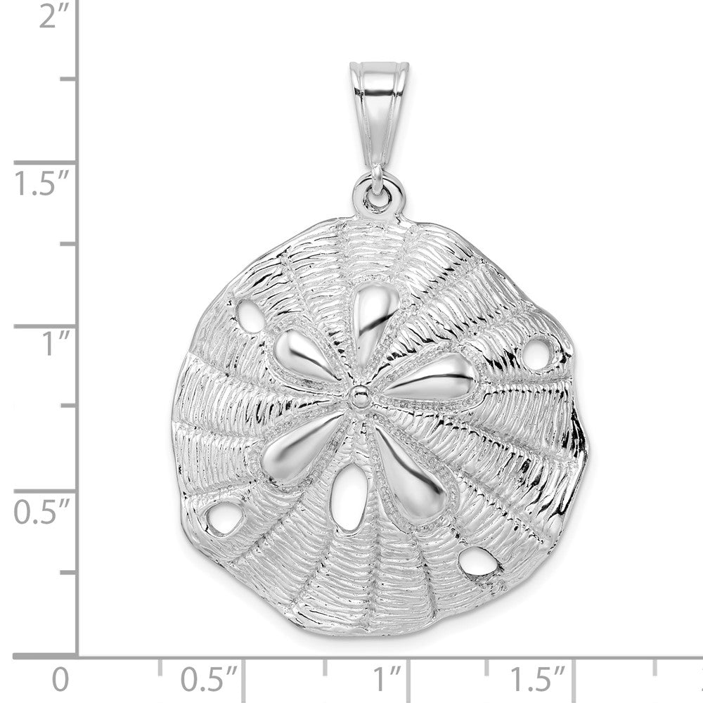 Sterlingsilber De-ani Rhodiniert Poliert und Strukturiert Abgeschrägt Sand Dollar Anhänger