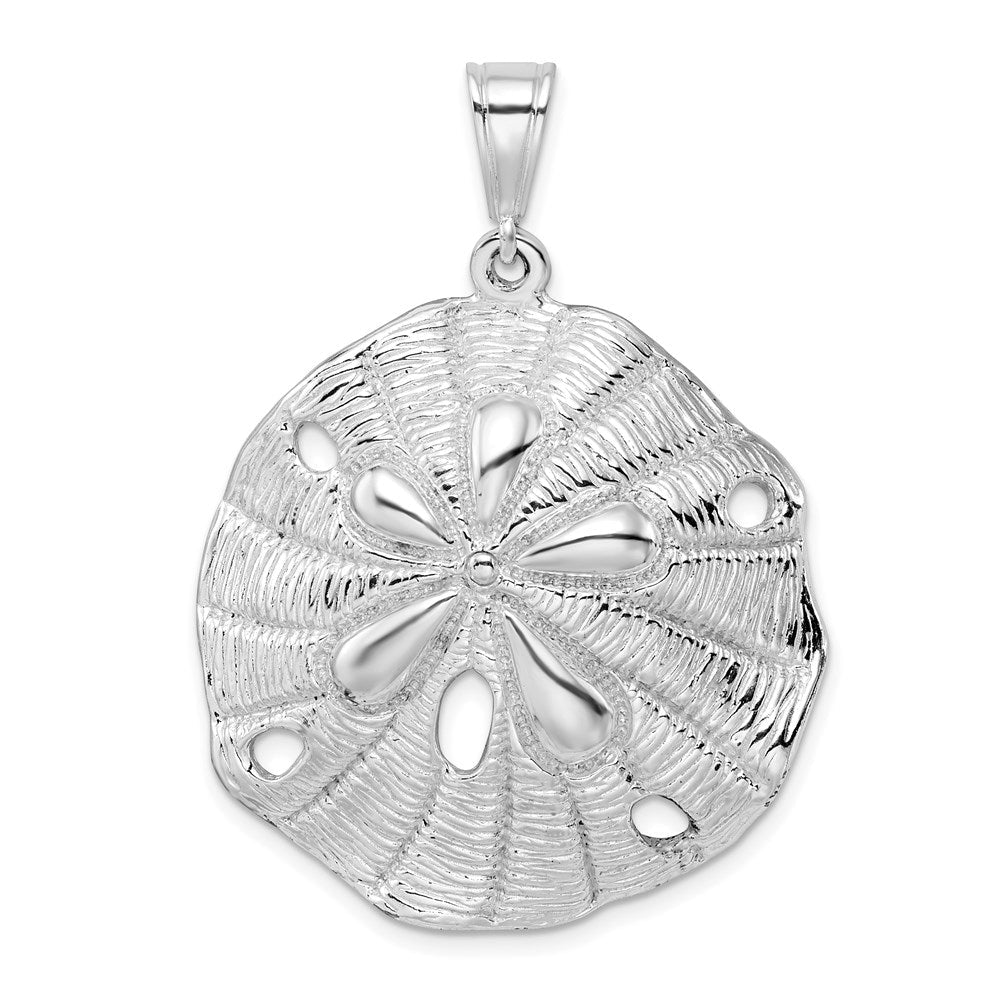 Sterlingsilber De-ani Rhodiniert Poliert und Strukturiert Abgeschrägt Sand Dollar Anhänger
