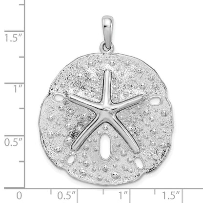Sterlingsilber De-ani Rhodiniert Poliert und Strukturiert Groß Sand Dollar Anhänger