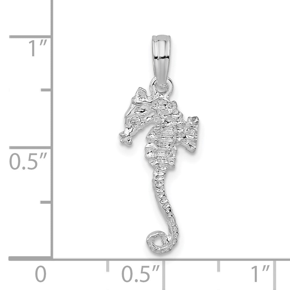 Sterlingsilber De-ani Rhodiniert Poliert und Strukturiert 3d Meer Pferd Anhänger