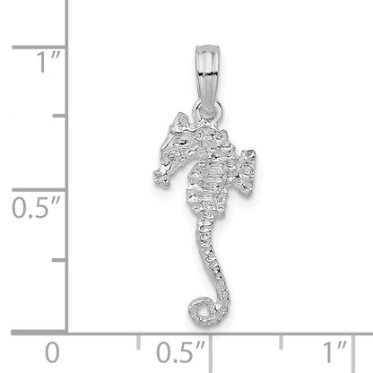 Sterlingsilber De-ani Rhodiniert Poliert und Strukturiert 3d Meer Pferd Anhänger