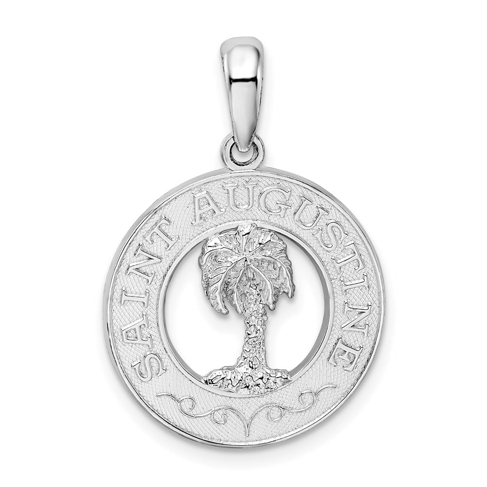 Sterlingsilber De-ani Rhodiniert St. Augustine mit Palme Baum Kreis Anhänger