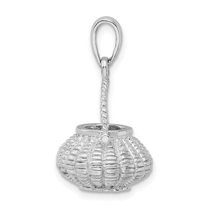 Sterlingsilber De-ani Rhodiniert 3d Blume Korb Beweglich Handle Anhänger
