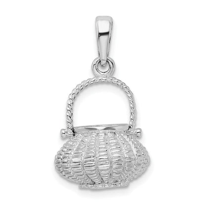 Sterlingsilber De-ani Rhodiniert 3d Blume Korb Beweglich Handle Anhänger