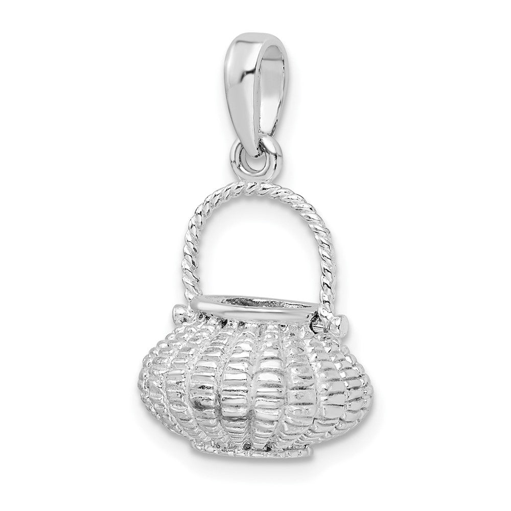 Sterlingsilber De-ani Rhodiniert 3d Blume Korb Beweglich Handle Anhänger
