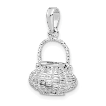 Sterlingsilber De-ani Rhodiniert 3d Blume Korb Beweglich Handle Anhänger