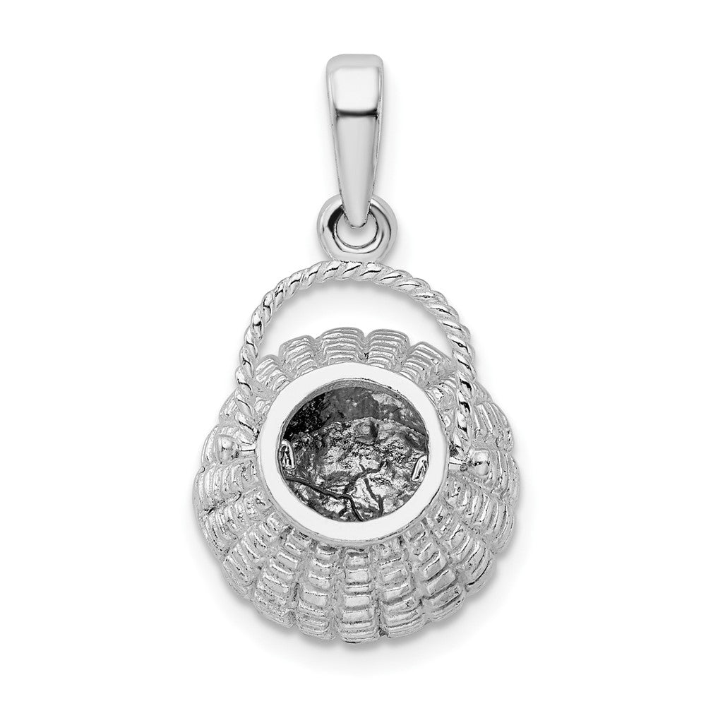 Sterlingsilber De-ani Rhodiniert 3d Blume Korb Beweglich Handle Anhänger