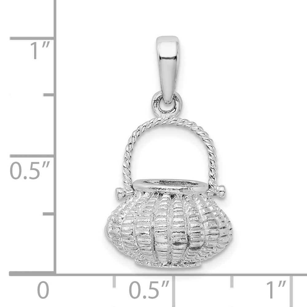 Sterlingsilber De-ani Rhodiniert 3d Blume Korb Beweglich Handle Anhänger
