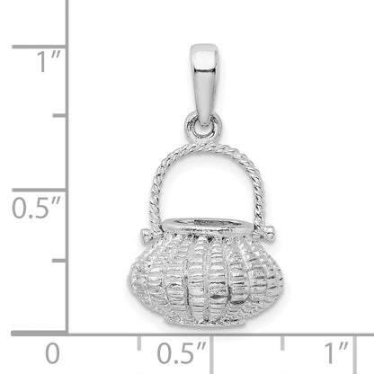 Sterlingsilber De-ani Rhodiniert 3d Blume Korb Beweglich Handle Anhänger