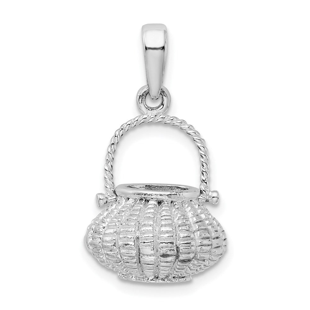 Sterlingsilber De-ani Rhodiniert 3d Blume Korb Beweglich Handle Anhänger