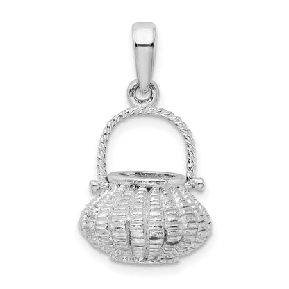 Sterlingsilber De-ani Rhodiniert 3d Blume Korb Beweglich Handle Anhänger