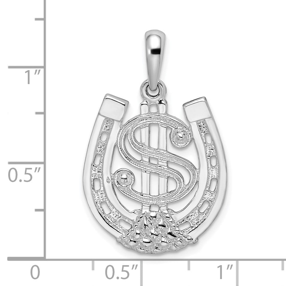 Sterlingsilber De-ani Rhodiniert Poliert Dollar Zeichen in Pferd Schuh Anhänger