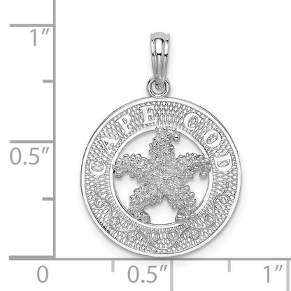 Sterlingsilber De-ani Rhodiniert Poliert Cape Cod mit Seestern Kreis Anhänger