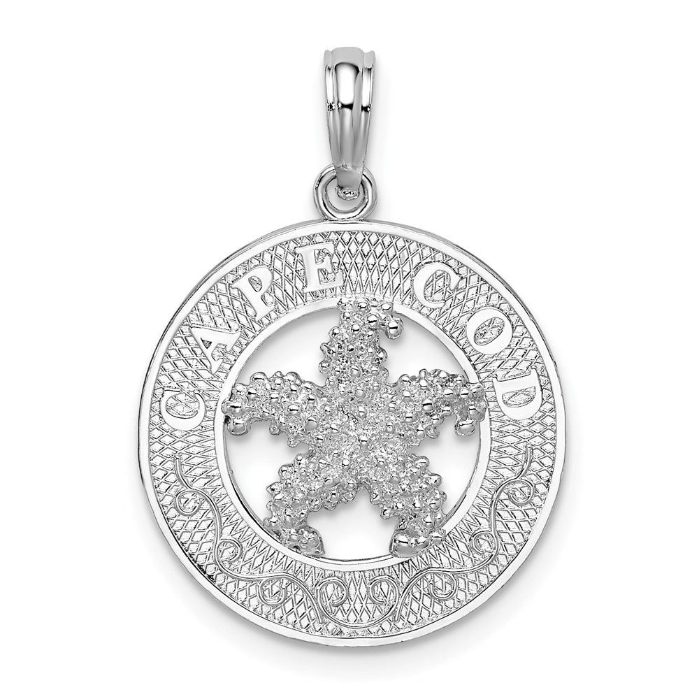 Sterlingsilber De-ani Rhodiniert Poliert Cape Cod mit Seestern Kreis Anhänger