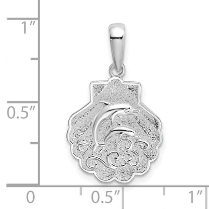 Sterlingsilber De-ani Rhodiniert Poliert und Strukturiert Muschel / Dolphins Anhänger