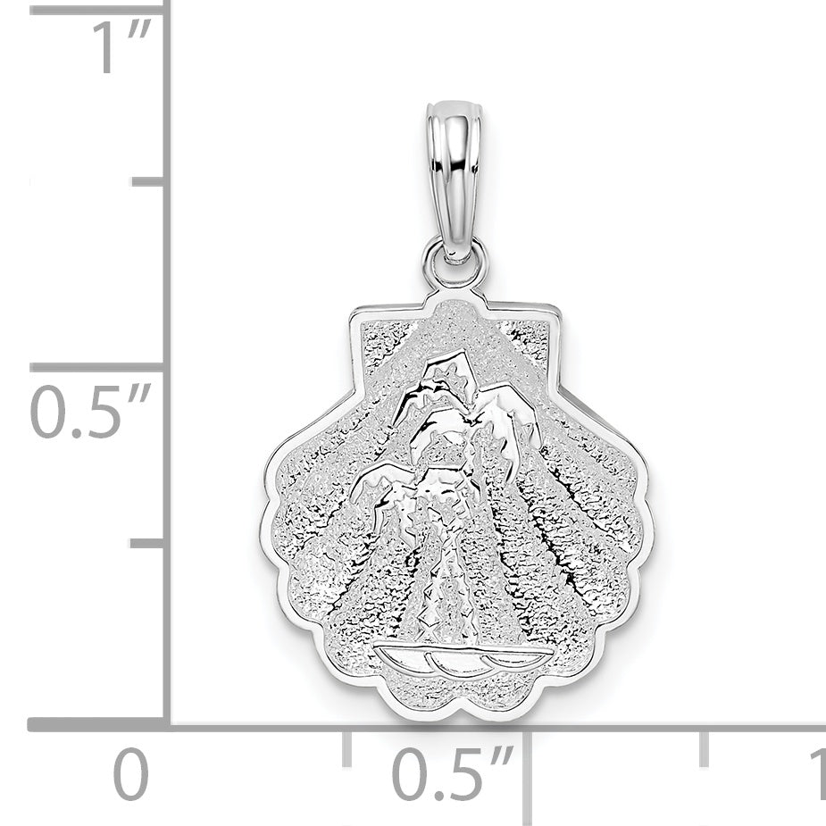 Sterlingsilber De-ani Rhodiniert Poliert und Strukturiert Muschel / Palme Trees Anhänger