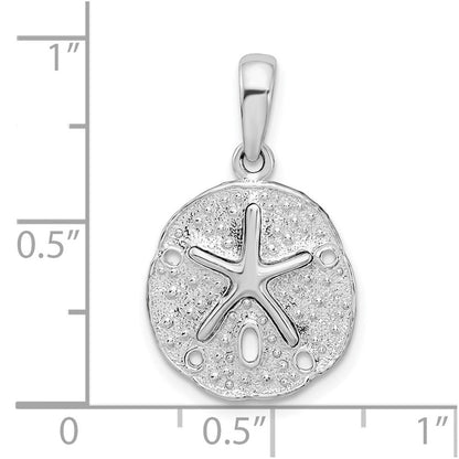 Sterlingsilber De-ani Rhodiniert Poliert und Strukturiert Klein Sand Dollar Anhänger